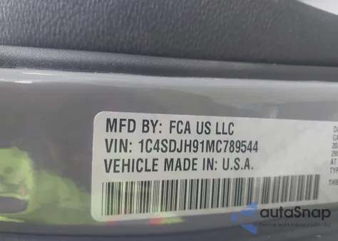 2021 Dodge Durango Srt Hellcat Awd z USA, uszkodzony, nr VIN 1C4SDJH91MC789544